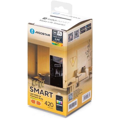 Bec LED RGBW FILAMENT Aigostar A60 E27/4,9W/230V 2700K Wi-Fi