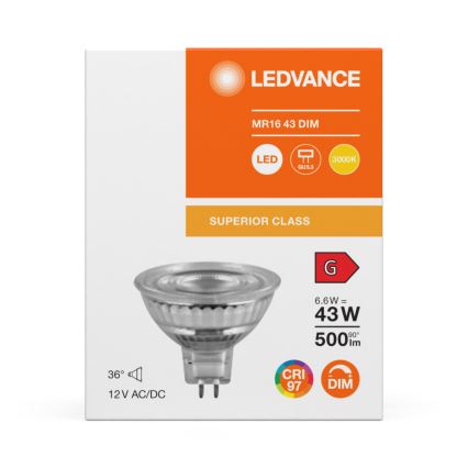 Bec LED reflector dimabil MR16 GU5,3/6,6W/12V 3000K 36° CRI 97 - Ledvance