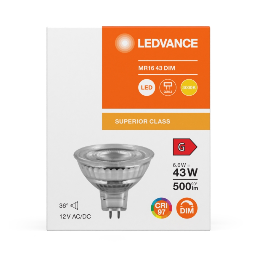 Bec LED reflector dimabil MR16 GU5,3/6,6W/12V 3000K 36° CRI 97 - Ledvance