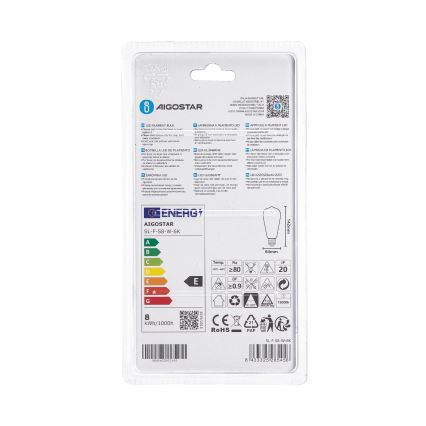 Bec LED ST64, E27, 8W, 230V, 6500K - Aigostar