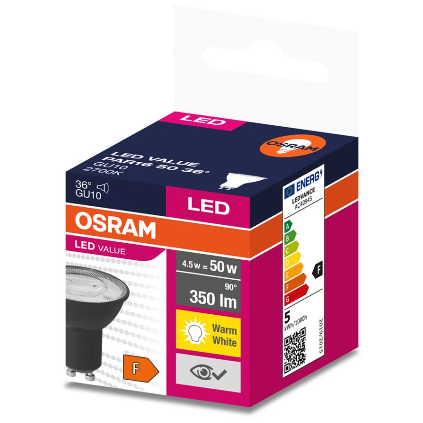 Bec LED VALUE PAR16 GU10/4,5W/230V 2700K 36° Osram