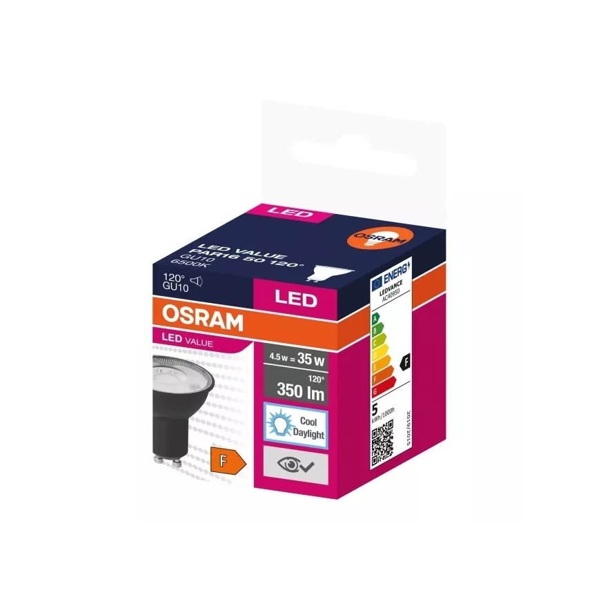 Bec LED VALUE PAR16 GU10/4,5W/230V 6500K 120° Osram