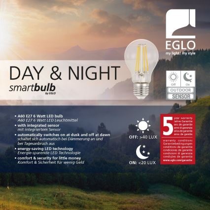 Bec LED VINTAGE A60 cu senzor de amurg E27/6W/230V 3000K - Eglo 11886