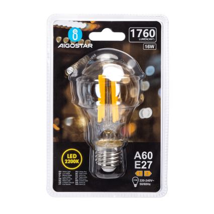 Bec LED Vintage A60, soclu E27, 16W, 230V, 2200K - Aigostar