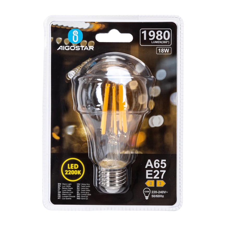 Bec LED Vintage A65, soclu E27, 18W, 230V, 2200K - Aigostar