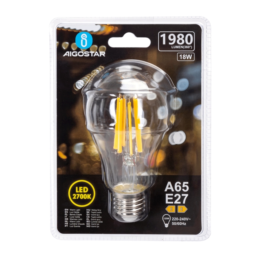 Bec LED Vintage A65, soclu E27, 18W, 230V, 2700K - Aigostar