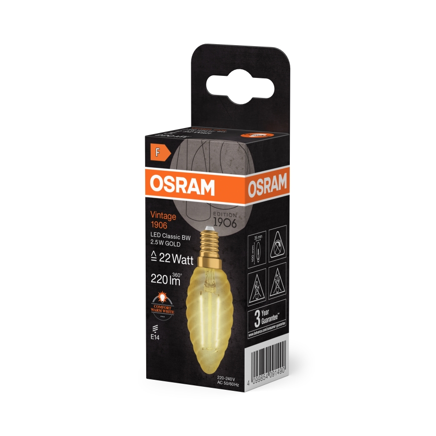 Bec LED vintage cu filament E14, 2,5 W, 230 V, 2400 K - Osram