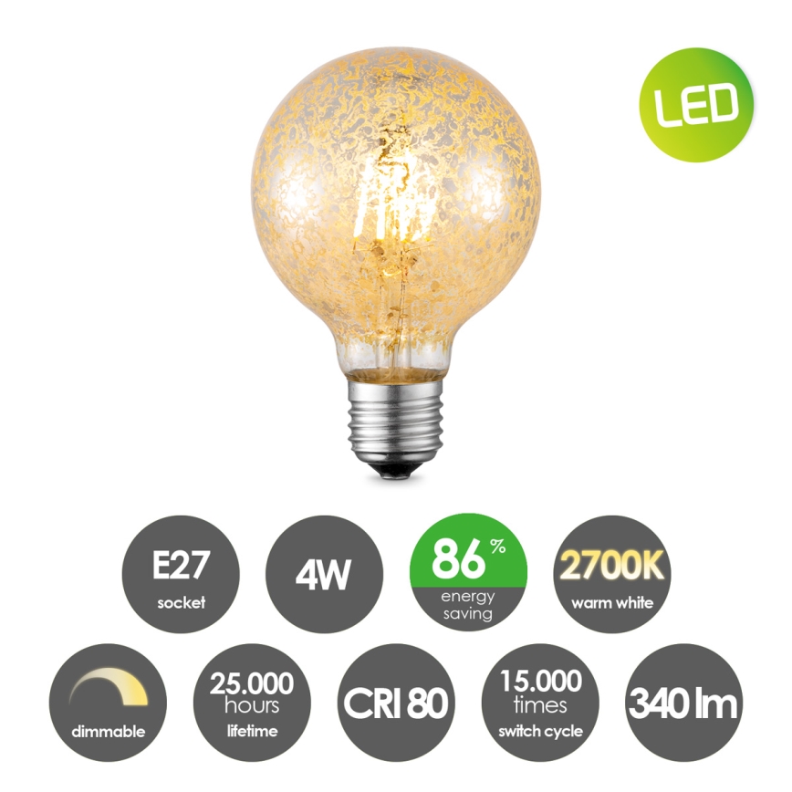 Bec LED Vintage Edison G95 E27/4W/230V 2700K cu intensitate reglabilă