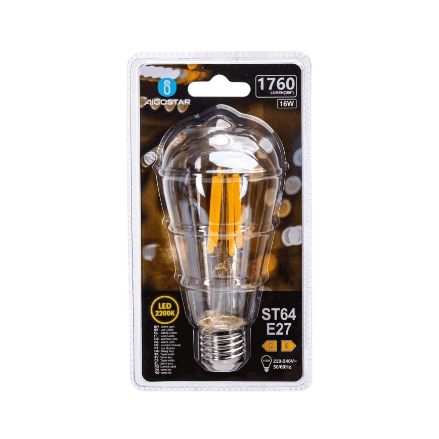 Bec LED Vintage ST64 E27, 16W, 230V, 2200K - Aigostar