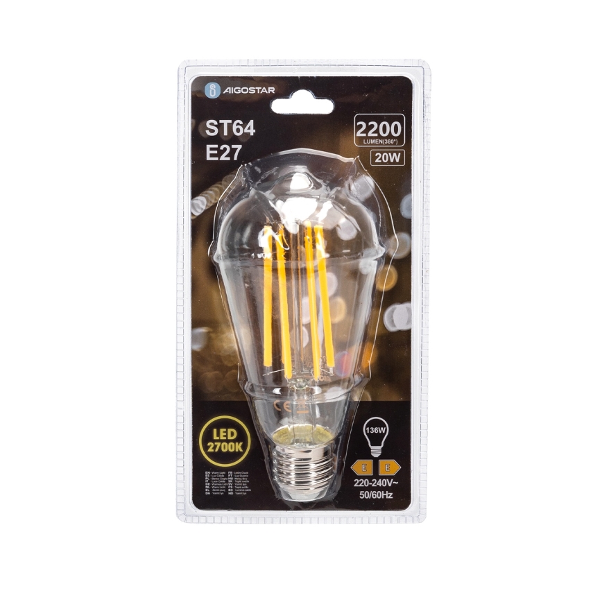Bec LED vintage ST64, E27, 20W, 230V, 2700K - Aigostar