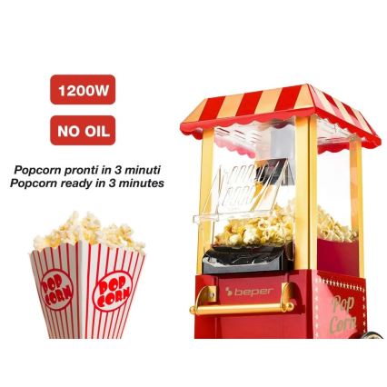 Beper - Aparat pentru popcorn 1200W/230V, roșu