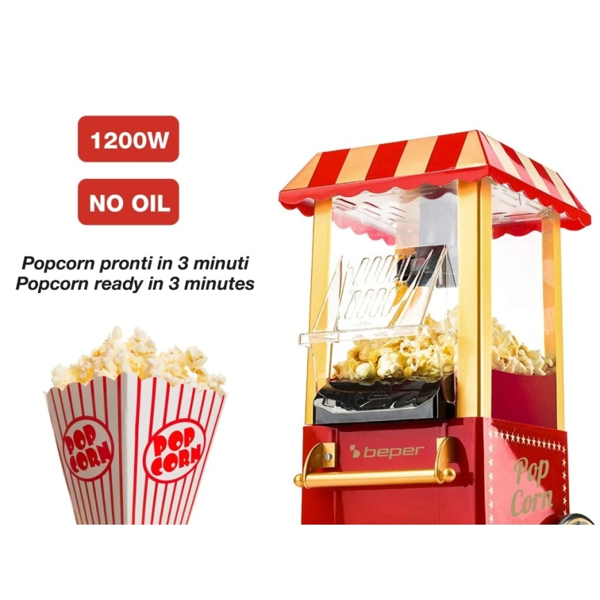 Beper - Aparat pentru popcorn 1200W/230V, roșu