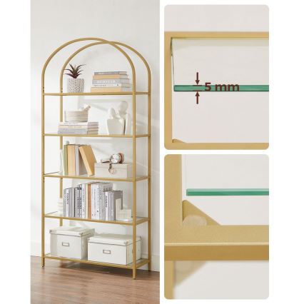 Bibliotecă GLASY, 83 x 184 x 30 cm, aurie