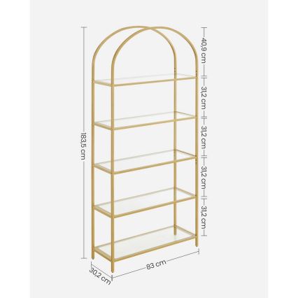 Bibliotecă GLASY, 83 x 184 x 30 cm, aurie