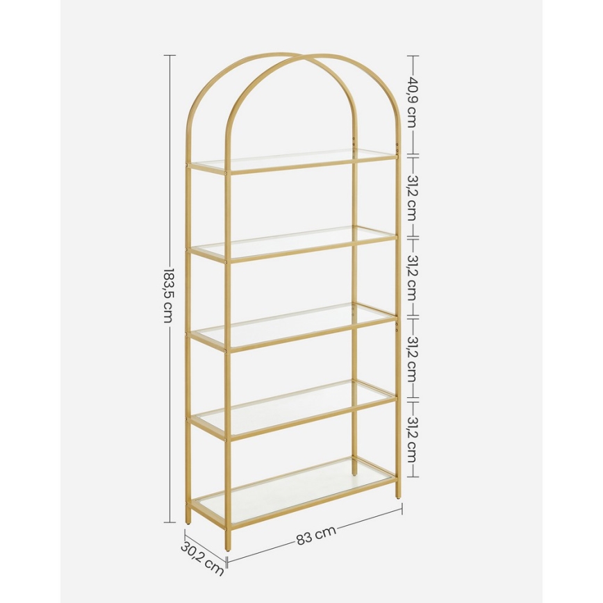 Bibliotecă GLASY, 83 x 184 x 30 cm, aurie