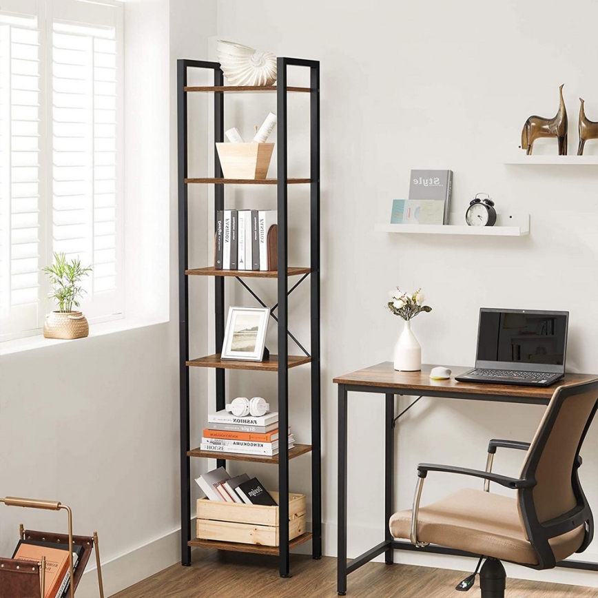 Bibliotecă NAVARO 40 x 179 x 30 cm, maro/negru