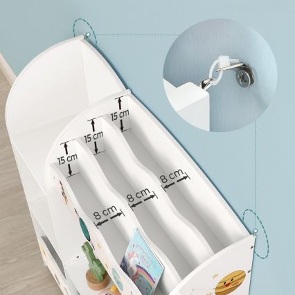 Bibliotecă pentru copii cu cutii textile ANET albă