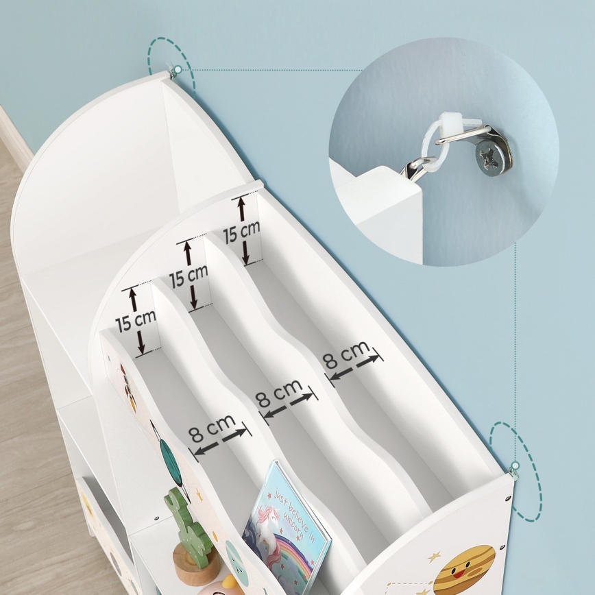 Bibliotecă pentru copii cu cutii textile ANET albă