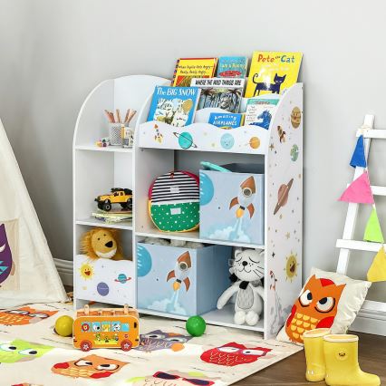 Bibliotecă pentru copii cu cutii textile ANET albă