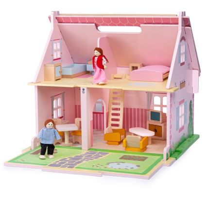 Bigjigs Toys - Casă de păpuși portabilă din lemn