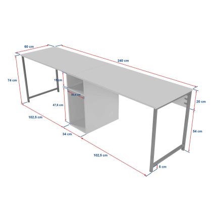 Birou CLARO 240x60 cm antracit/negru
