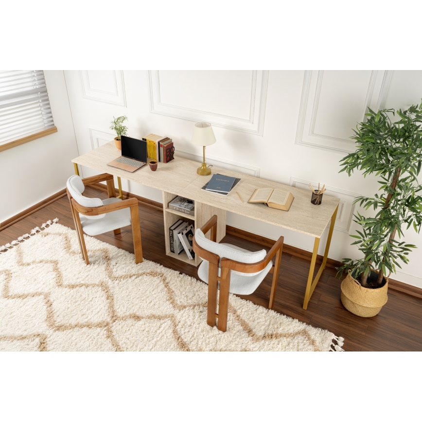 Birou CLARO 240x60 cm travertin/auriu