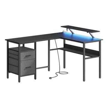 Birou cu iluminare integrată SOLEA-X, maro/negru