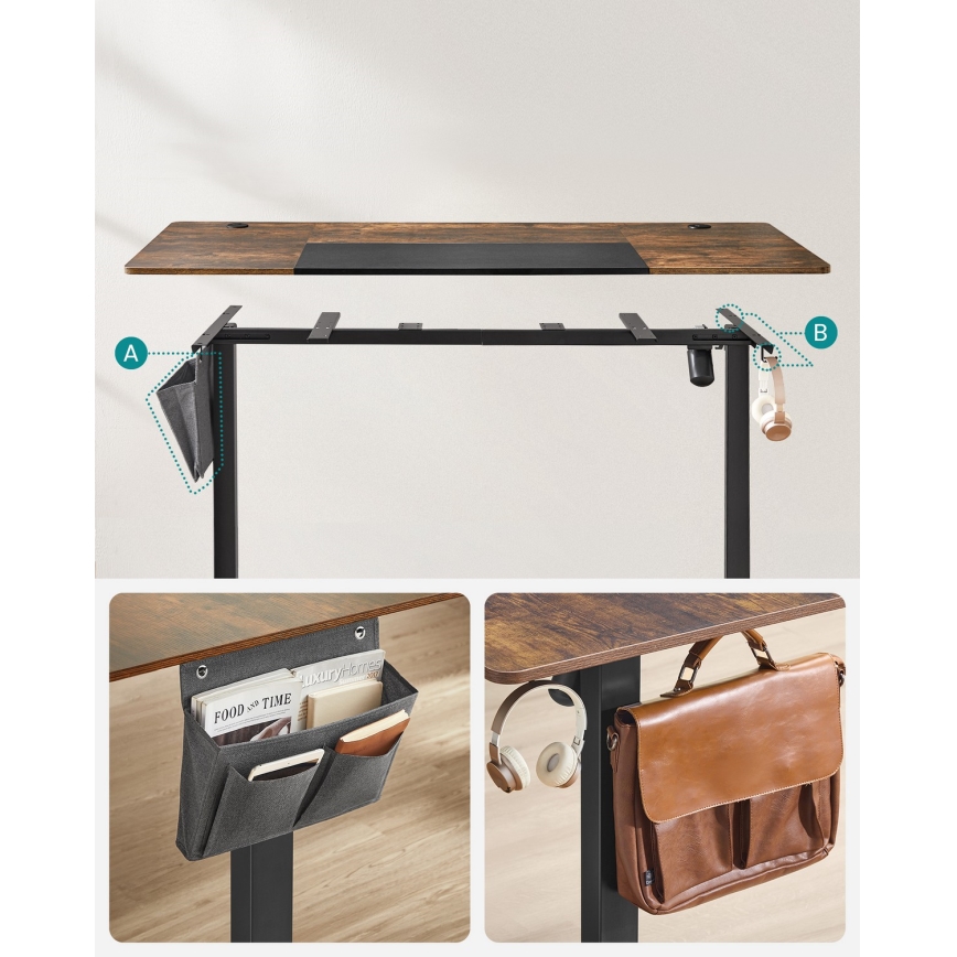 Birou cu înălțime reglabilă SOLEA-X maro/negru