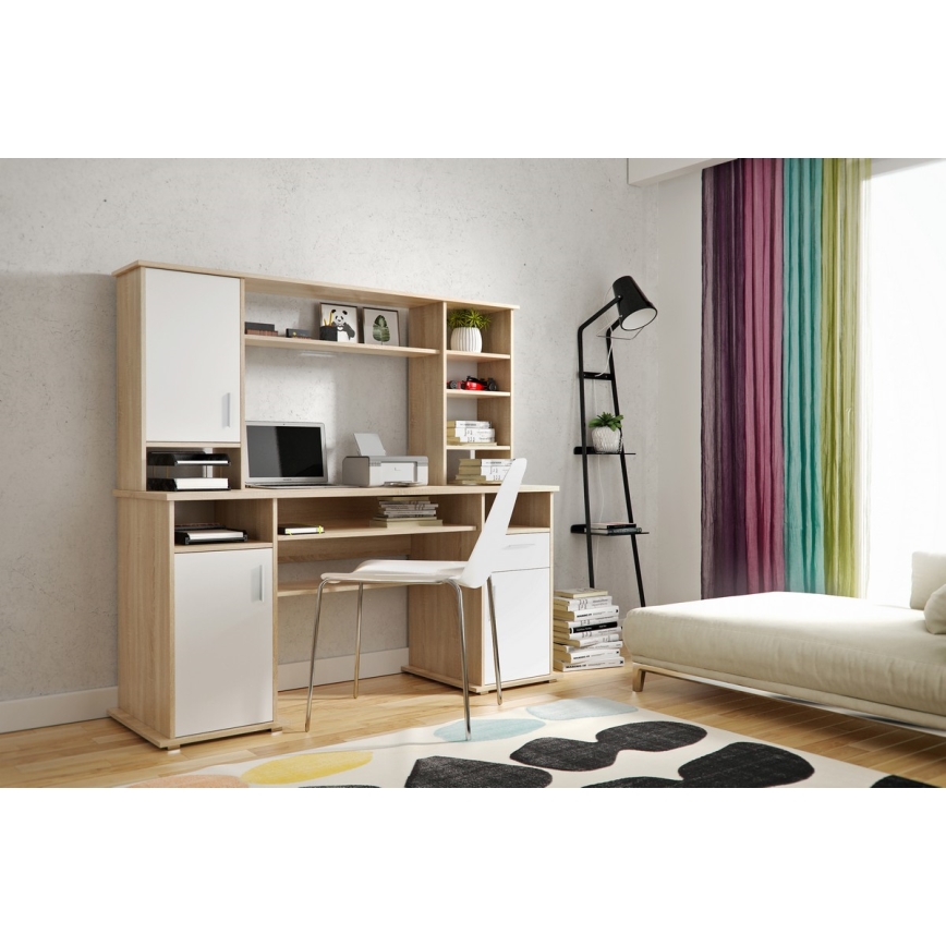 Birou cu poliță ELIAN 160x53 cm, stejar sonoma/alb