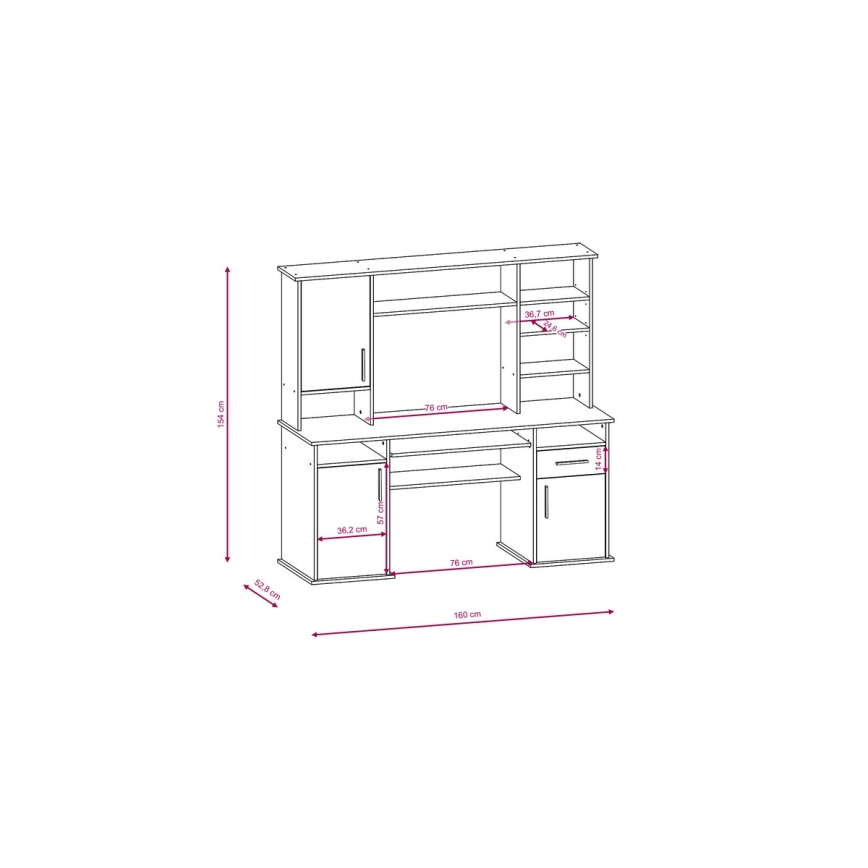 Birou cu poliță ELIAN 160x53 cm, stejar sonoma/alb