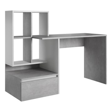 Birou cu poliță MARLO, gri beton/alb