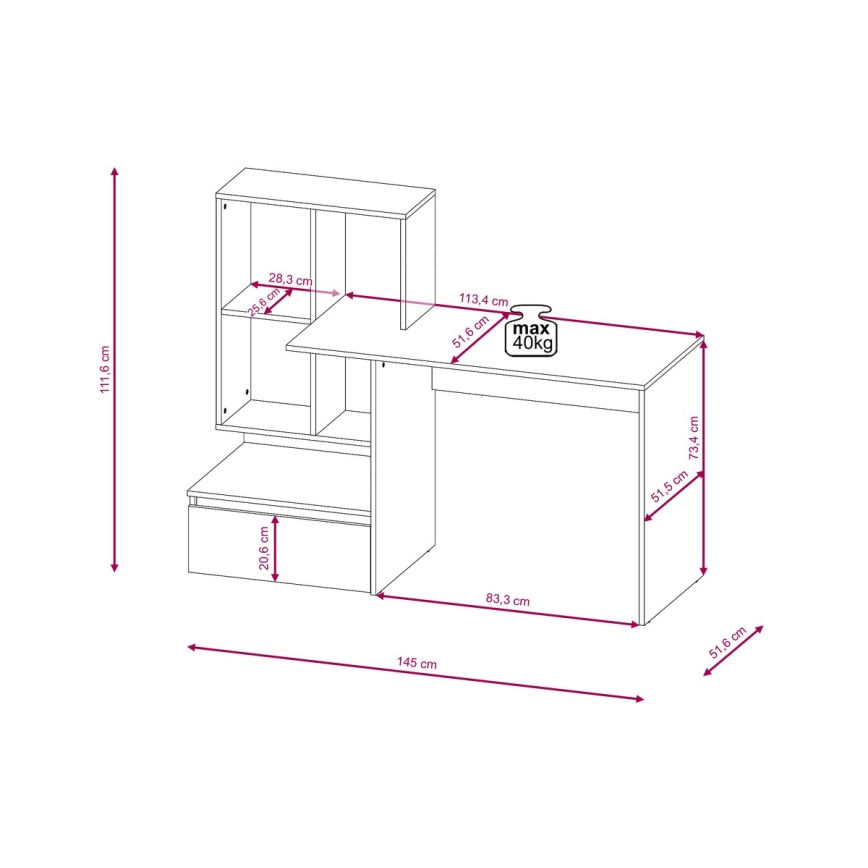 Birou cu poliță MARLO, stejar artisan/antracit