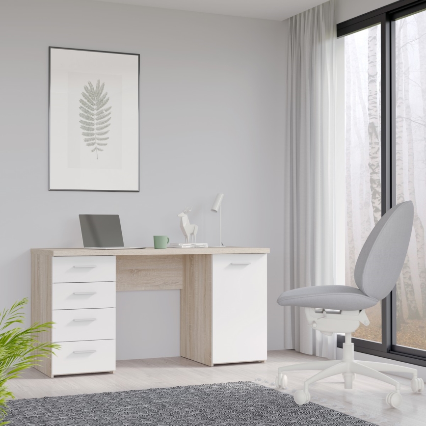 Birou de scris ARENO alb/stejar sonoma