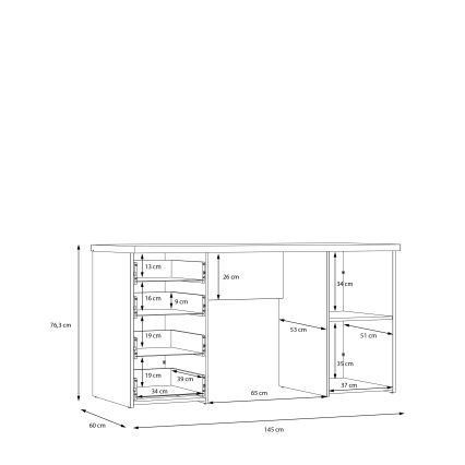 Birou de scris ARENO alb/stejar sonoma