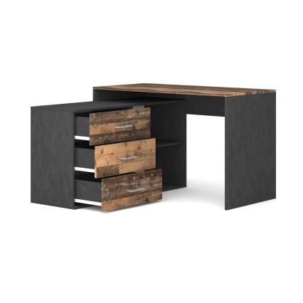 Birou JULES 120x120 cm, cu sertare și colț reversibil (D/S), maro/negru