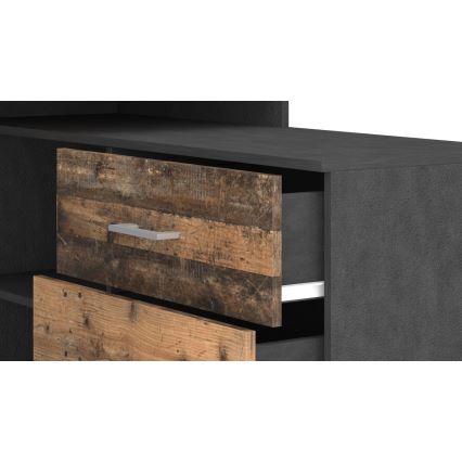 Birou JULES 120x120 cm, cu sertare și colț reversibil (D/S), maro/negru