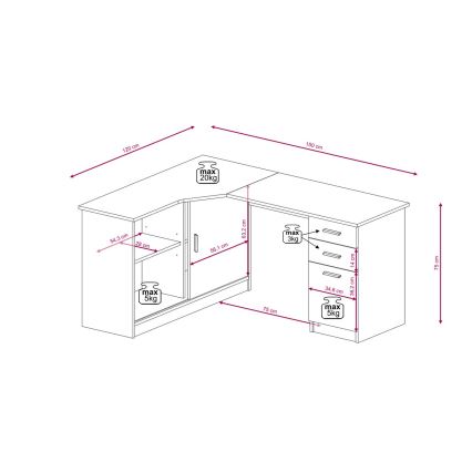 Birou ROBERTO cu poliță și sertare, stânga, stejar artisan/alb
