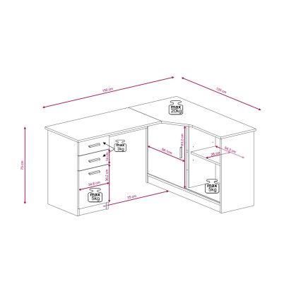 Birou ROBERTO cu poliță și sertare, versiune cu sertare pe partea dreaptă, stejar artisan/alb