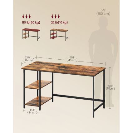 Birou SOLEA 140 x 60 cm, maro/negru
