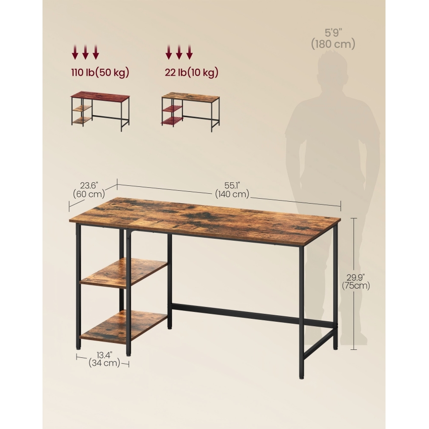 Birou SOLEA 140 x 60 cm, maro/negru