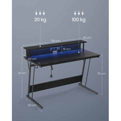 Birou SOLEA-X cu iluminare ambientală, negru