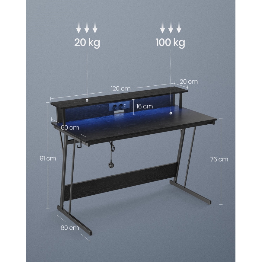 Birou SOLEA-X cu iluminare ambientală, negru