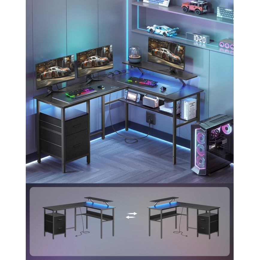 Birou SOLEA-X cu iluminare, maro/negru