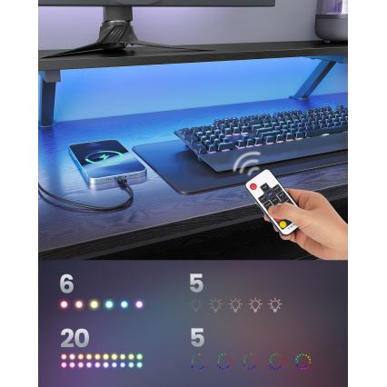 Birou SOLEA-X cu iluminare, maro/negru