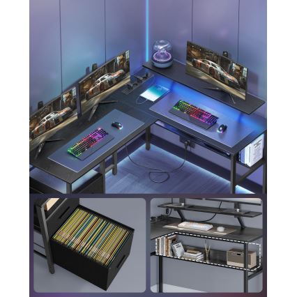 Birou SOLEA-X cu iluminare, maro/negru