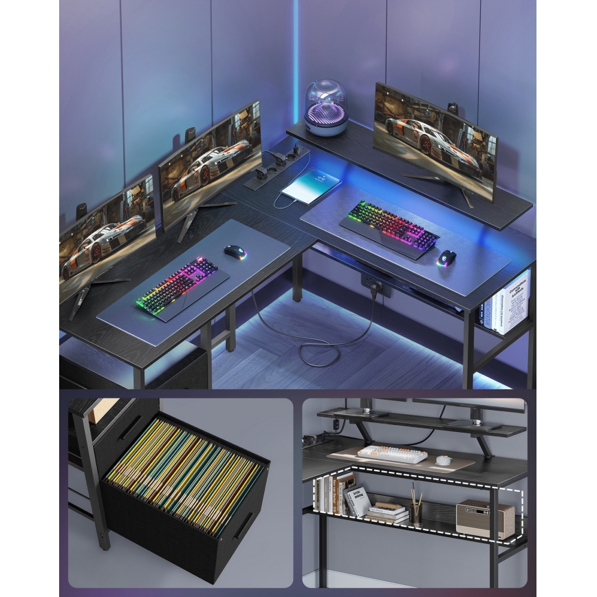 Birou SOLEA-X cu iluminare, maro/negru