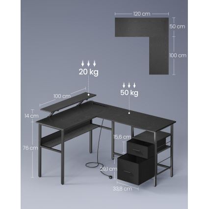 Birou SOLEA-X cu iluminare, maro/negru