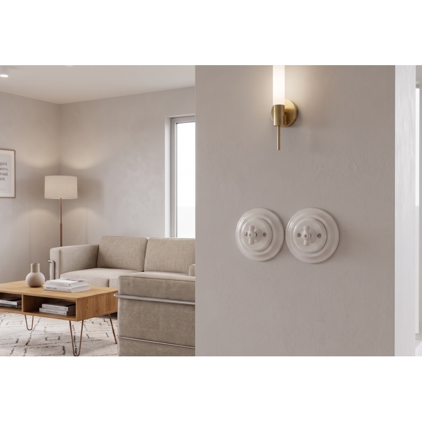 Bohemia-Design - Comutator rotativ retro din porțelan cu ramă nr. 1 alb