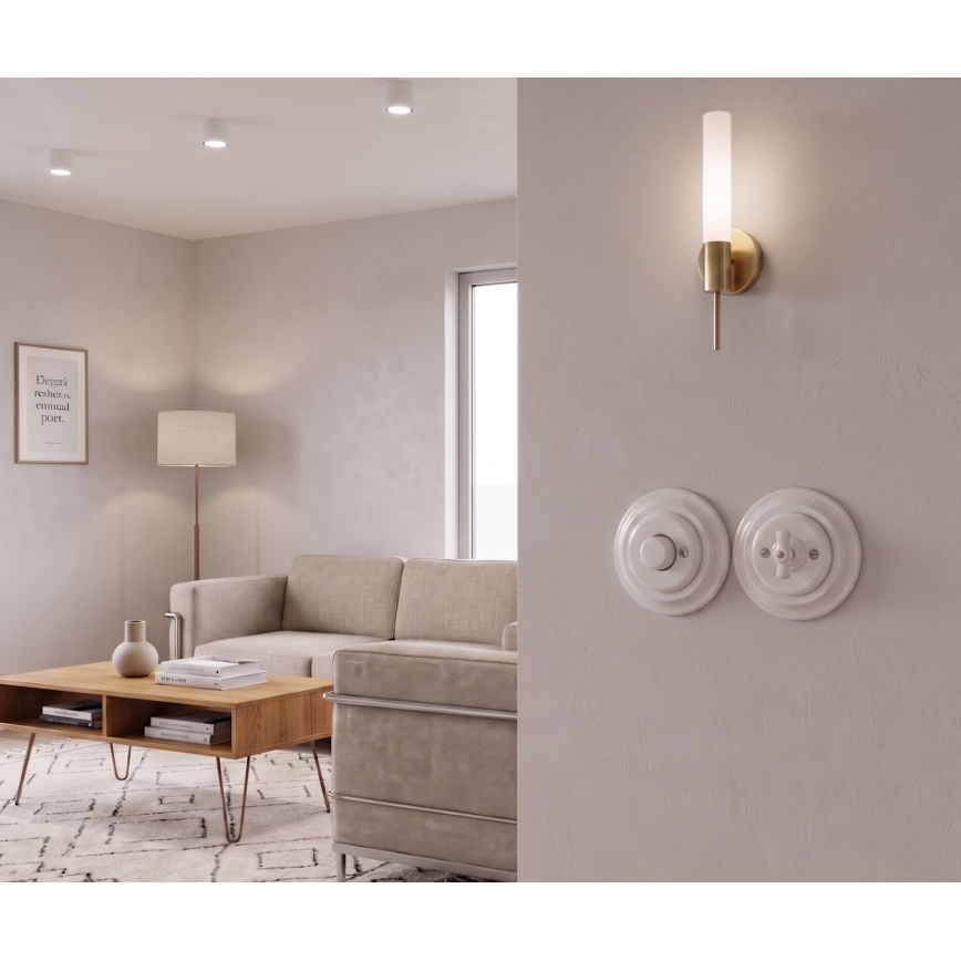 Bohemia-Design - Dimmer retro rotativ din porțelan cu ramă, 250 V / 10 A, alb