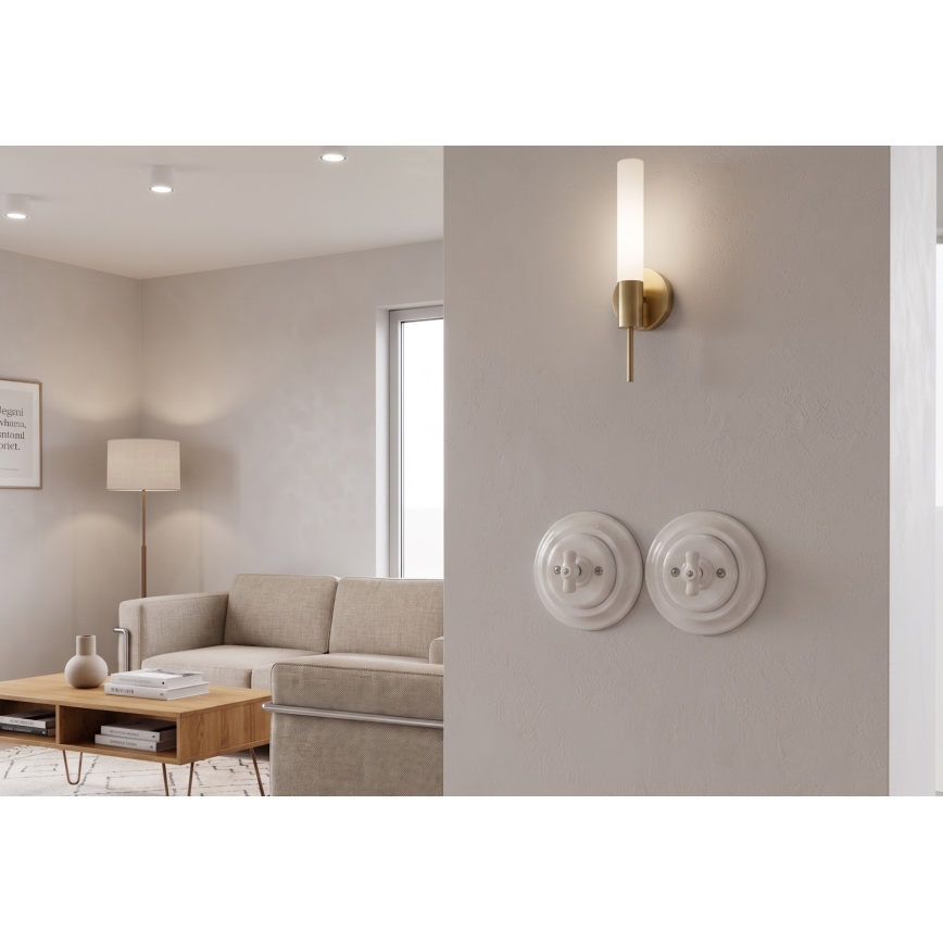 Bohemia-Design - Întrerupător retro rotativ din porțelan cu ramă nr. 7, alb